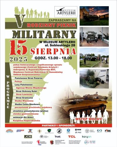 V Rodzinny Piknik Militarny w Muzeum Artylerii w Toruniu (15 sierpnia 2025 r.) – plakat